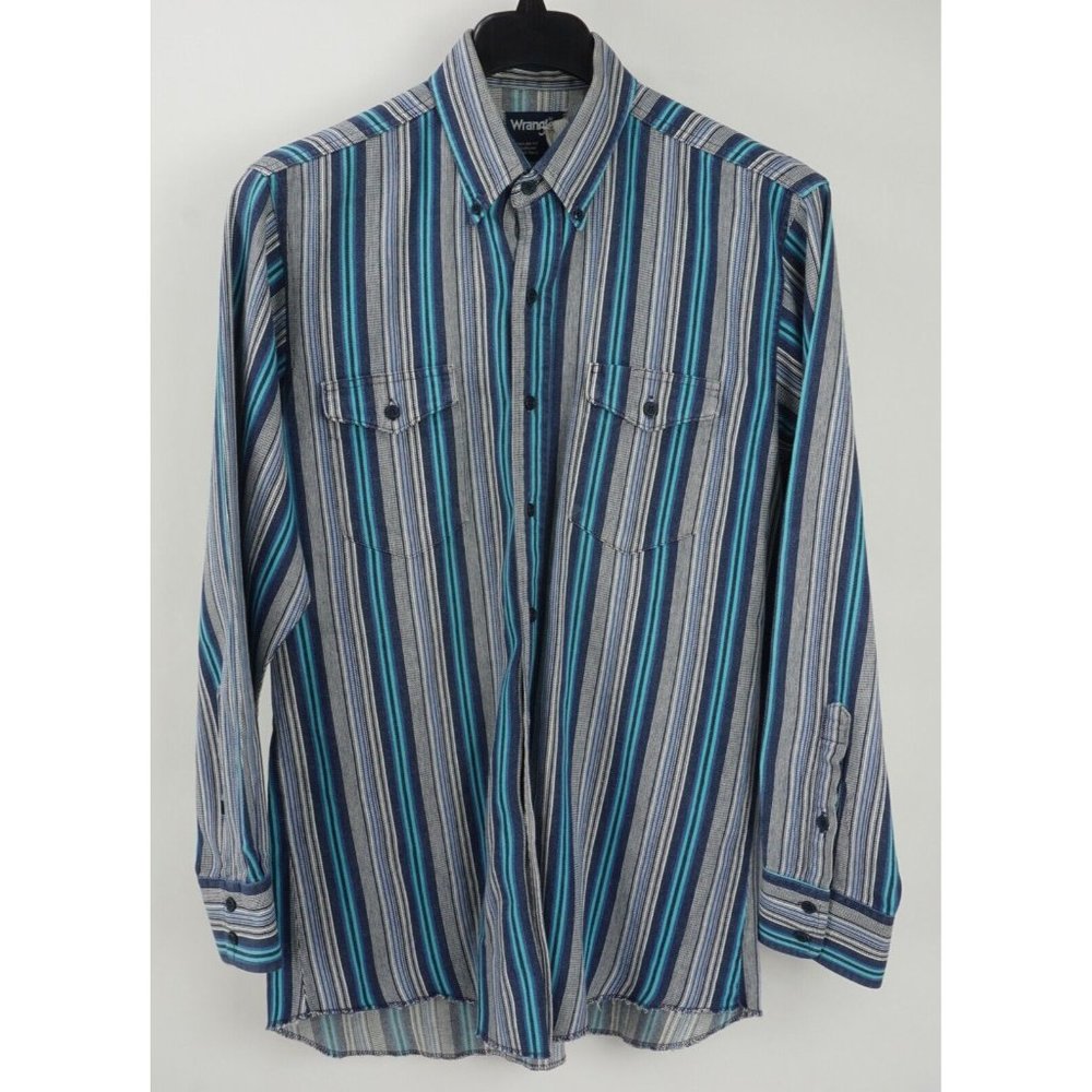 Vintage 1980s Wrangler USA Mens 16-34 Large Western Woven Stripe Button Up Shirt